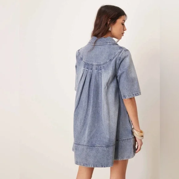 Free People Remino Denim Mini Dress in Ocean Blue - Picture 4 of 9